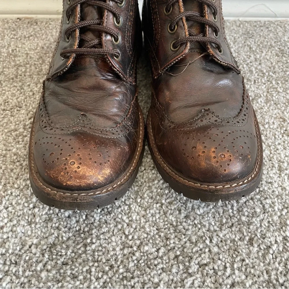 Franco Fortini Wing Tip Lace Up Classic Ankle Boots Mens Size 8 Brown Leather